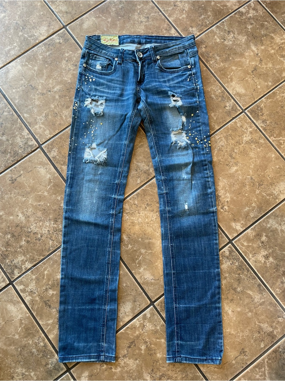 Women’s Machine Distressed Blue Slim Jeans with studs size 3